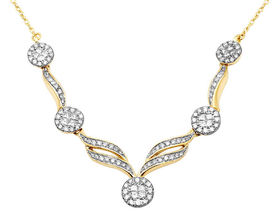 Ladies 14K Yellow Gold Real Diamond Designer Necklace Chain 1.3ct 9