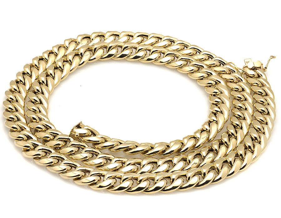 10K Yellow Gold Semi Solid Miami Cuban Link 13 MM Chain Necklace 28-36 Inches