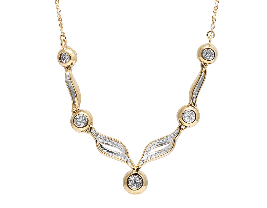 Ladies 14K Yellow Gold Real Diamond Floral Necklace 1.5 ct