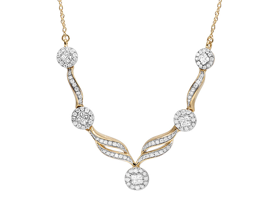 Ladies 14K Yellow Gold Real Diamond Floral Necklace 1.5 ct