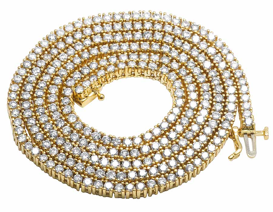Men's 10K Yellow Gold Real Diamond 1 Row Prong Chain Necklace 14.75Ct 26