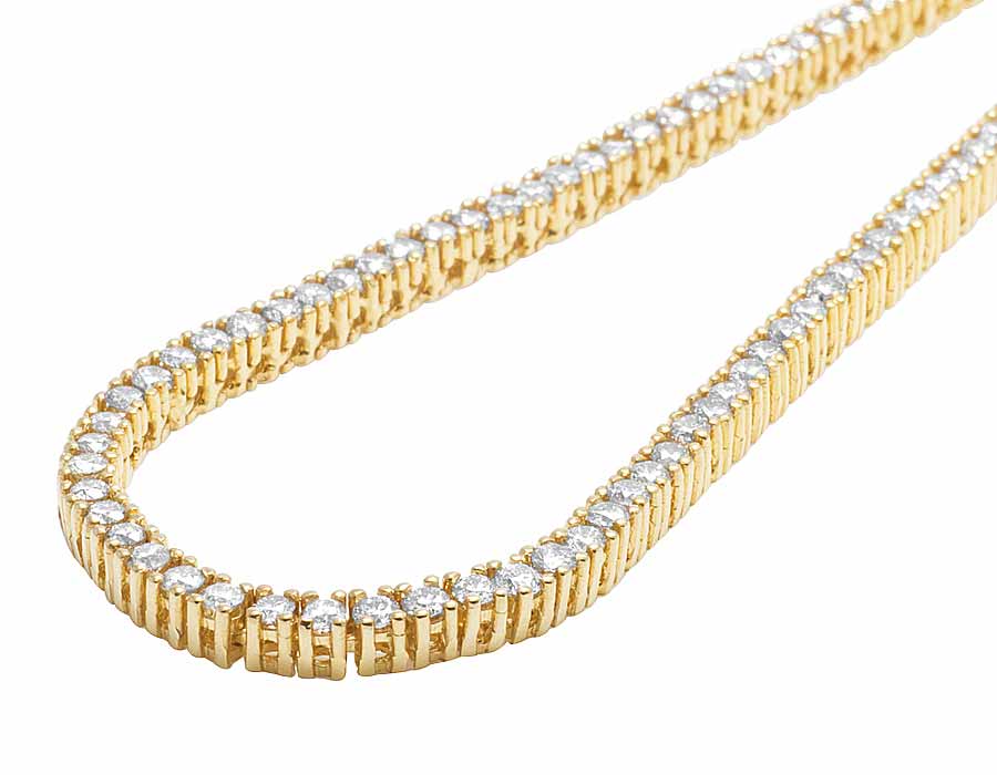 Men's 10K Yellow Gold Real Diamond 1 Row Prong Chain Necklace 14.75Ct 26