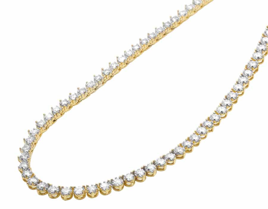 10K Yellow Gold Real Diamond Martini Prong Tennis Chain Necklace 12Ct 4MM