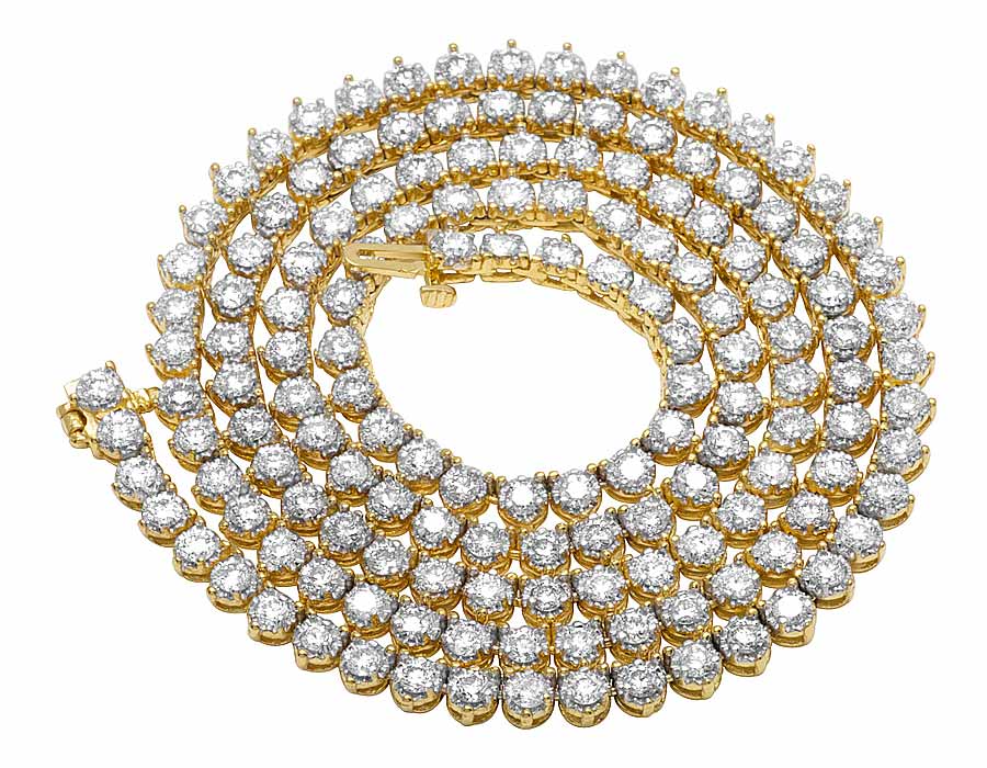 10K Yellow Gold Real Diamond Martini Prong Tennis Chain Necklace 12Ct 4MM
