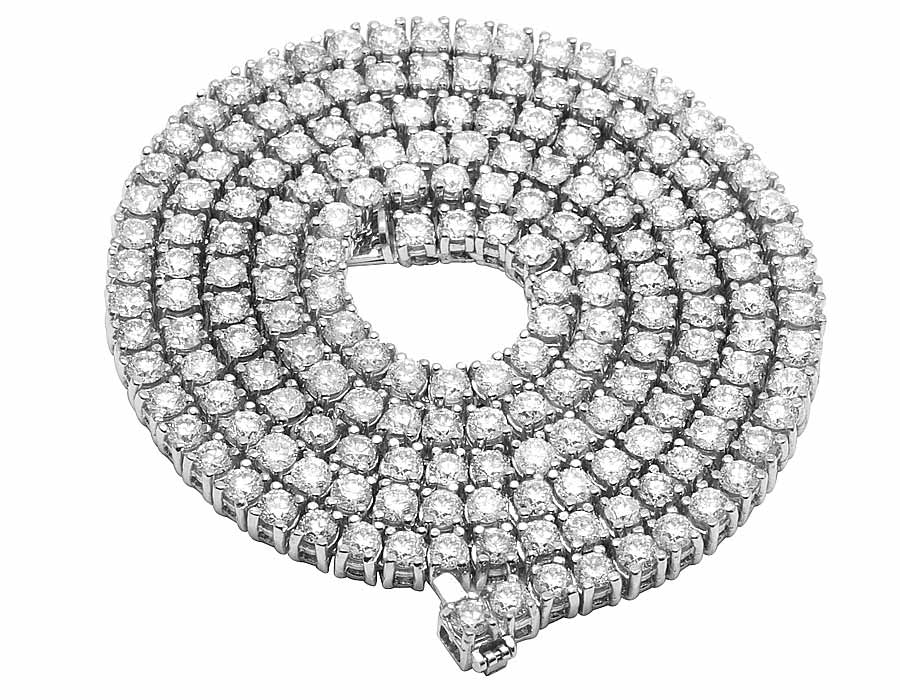 10K White Gold Prong Set 1 Row Real Diamond 5MM Tennis Chain Necklace 37CT 28