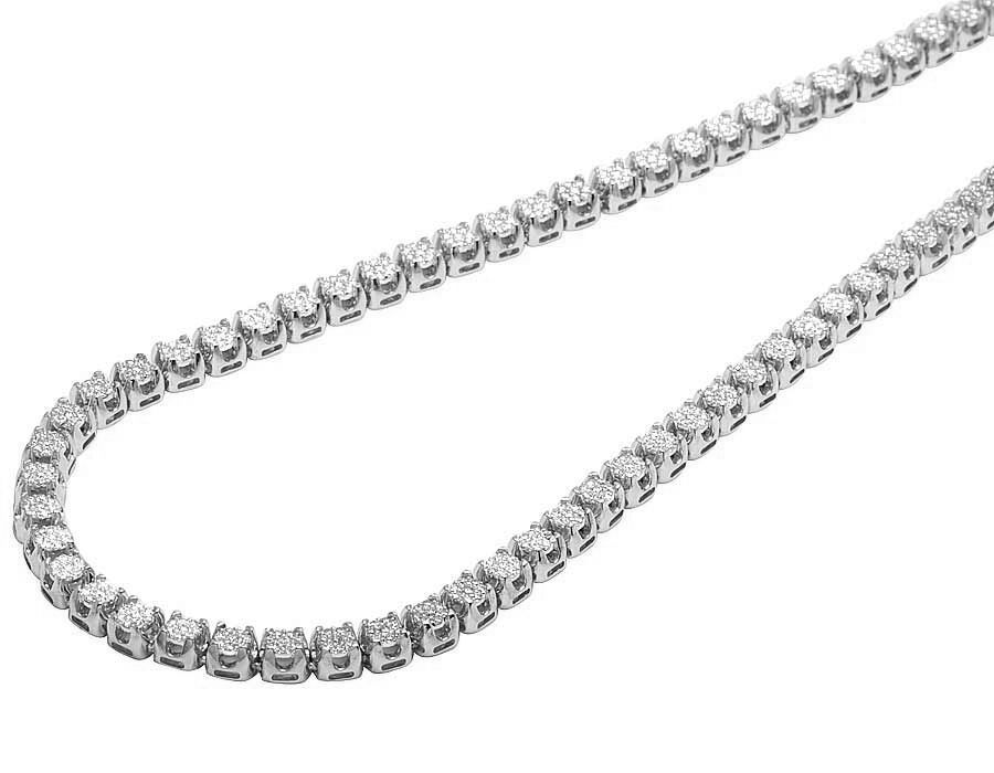 10K White Gold Diamond 6MM Cluster Tennis Chain Necklace 10 CT 24