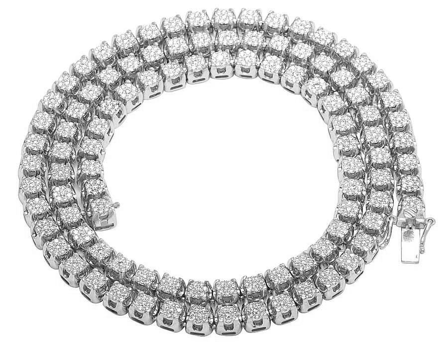 10K White Gold Diamond 6MM Cluster Tennis Chain Necklace 10 CT 24