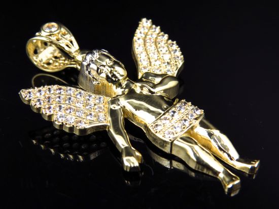 Simulated Diamond Heavenly Angel Pendant In 10k Yellow Gold