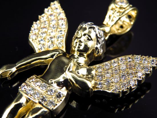 Simulated Diamond Heavenly Angel Pendant In 10k Yellow Gold