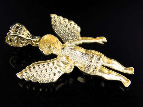 Simulated Diamond Heavenly Angel Pendant In 10k Yellow Gold