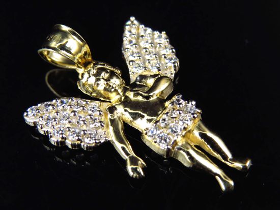 10K Yellow Gold Simulated Diamond Angelic Charm Pendant (1.0