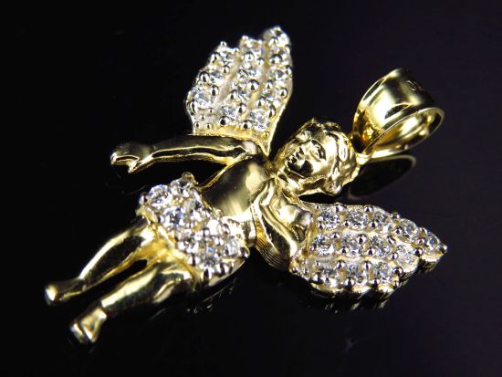 10K Yellow Gold Simulated Diamond Angelic Charm Pendant (1.0