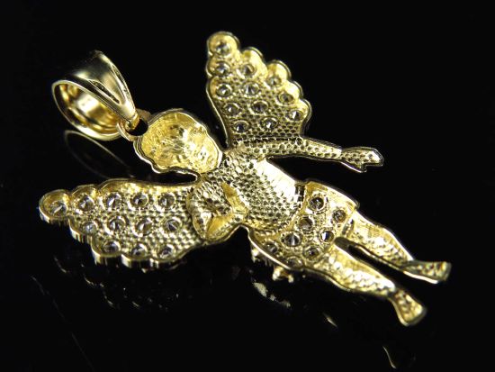 10K Yellow Gold Simulated Diamond Angelic Charm Pendant (1.0