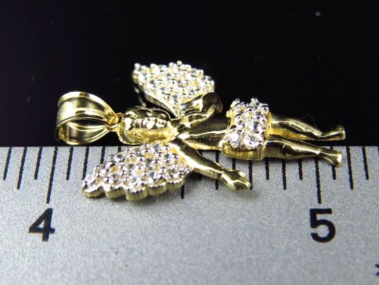 10K Yellow Gold Simulated Diamond Angelic Charm Pendant (1.0