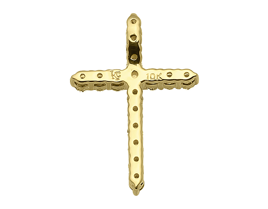 10k Yellow Gold Prong Set Diamond Mini Cross Pendant (0.30 ct)