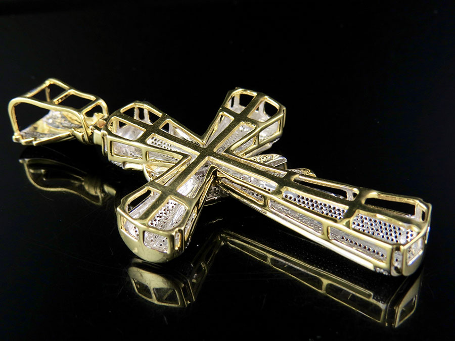 Men's 10K Yellow Gold Genuine Diamond Drape Cross Pendant Charm 3 Ct 3