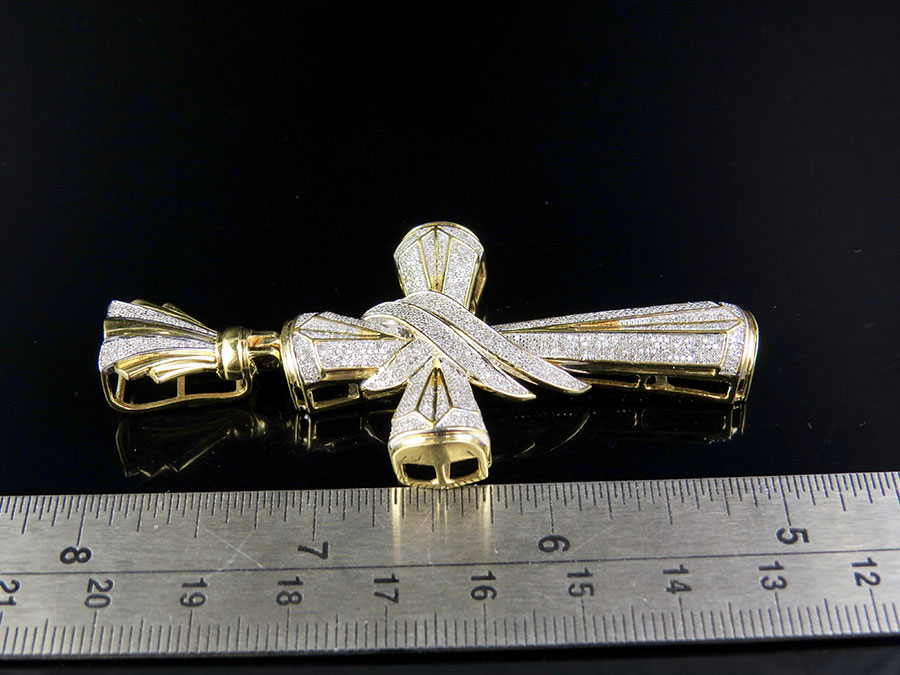 Men's 10K Yellow Gold Genuine Diamond Drape Cross Pendant Charm 3 Ct 3