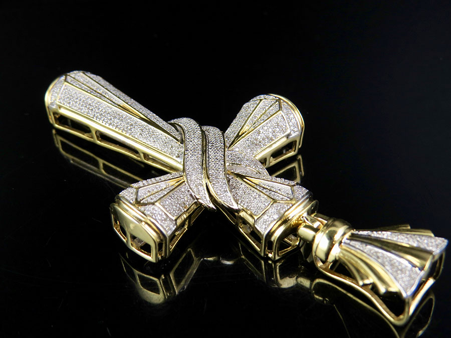 Men's 10K Yellow Gold Genuine Diamond Drape Cross Pendant Charm 3 Ct 3