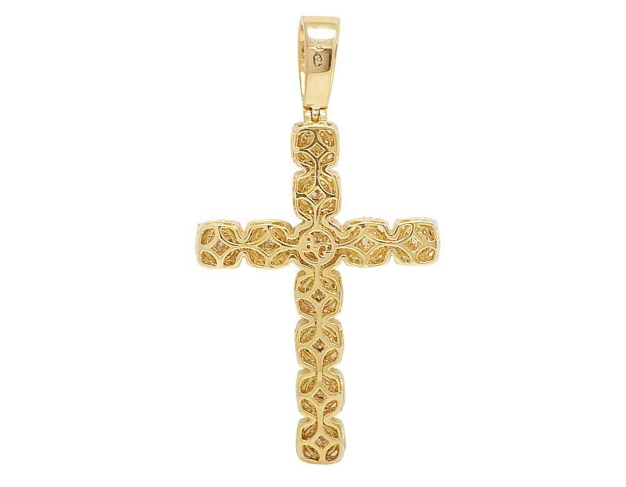10K Yellow Gold Real Diamond Square Cluster Cross Pendant 2.5 CT 2.5