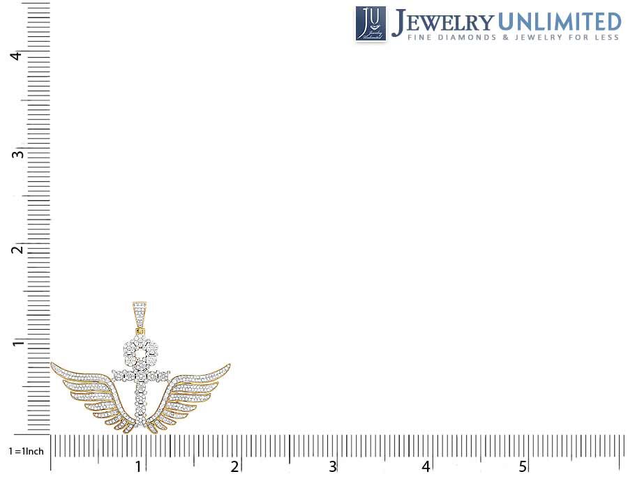 10K Yellow Gold Diamond Wing Ankh Cross Pendant 3.25 Ct 2.1