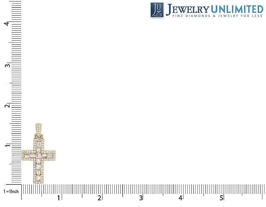 Solid 14K Yellow Gold Baguette Diamond Designer Cross Pendant 2.5 CT 1.5