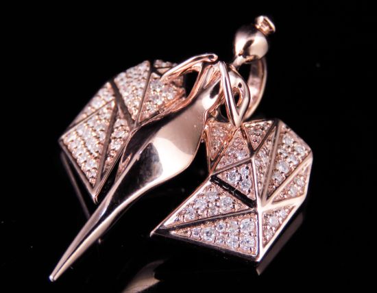 10K Rose Gold Real Diamond Angel Pendant 0.4 CT 1.25