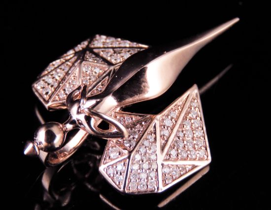 10K Rose Gold Real Diamond Angel Pendant 0.4 CT 1.25