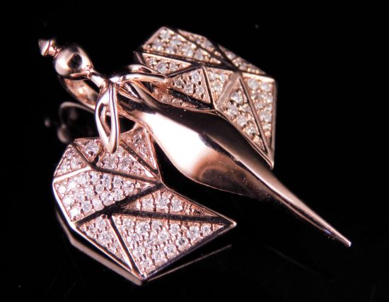 10K Rose Gold Real Diamond Angel Pendant 0.4 CT 1.25