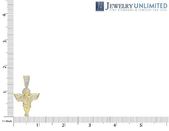 10K Yellow Gold Real Diamond Angel Baguette Wing Pendant 1.6