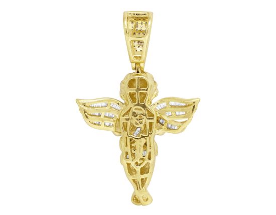 10K Yellow Gold Real Diamond Angel Baguette Wing Pendant 1.6