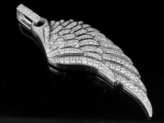 10K White Gold Single Angel Wing Genuine Diamond Pendant Charm 1.25Ct 2.25