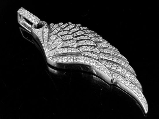 10K White Gold Single Angel Wing Genuine Diamond Pendant Charm 1.25Ct 2.25