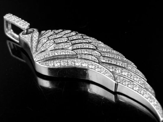 10K White Gold Single Angel Wing Genuine Diamond Pendant Charm 1.25Ct 2.25