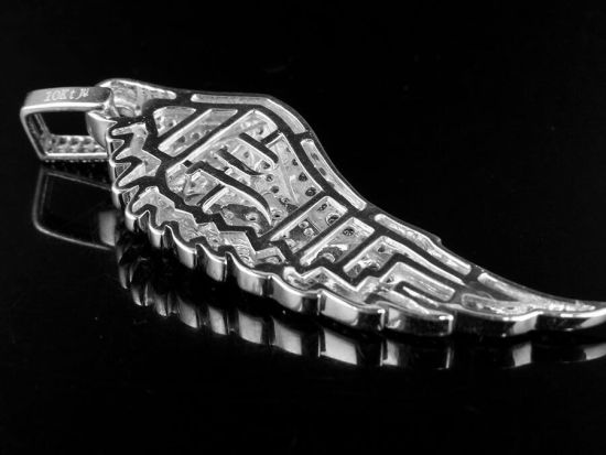 10K White Gold Single Angel Wing Genuine Diamond Pendant Charm 1.25Ct 2.25