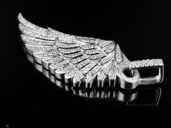 10K White Gold Single Angel Wing Genuine Diamond Pendant Charm 1.25Ct 2.25