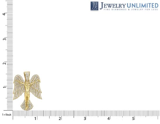 Yellow Gold Angel Wings Crucifix Jesus 1.95CT Diamond Pendant 1.6