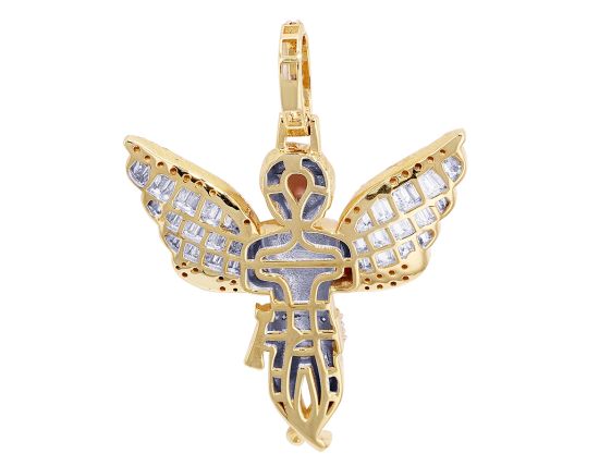 Baguette Winged Angel Praying Hands Diamond Pendant 1.2CT 10K Yellow Gold 1.8