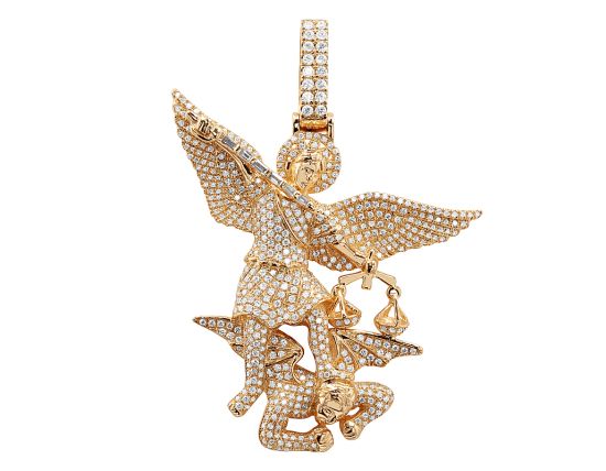 Pave'-Set St. Michael's 1.95 CT Diamond Slaying Devil Pendant 10k Yellow Gold 2.2