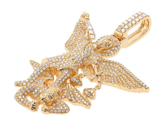 Pave'-Set St. Michael's 1.95 CT Diamond Slaying Devil Pendant 10k Yellow Gold 2.2