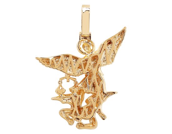 Pave'-Set St. Michael's 1.95 CT Diamond Slaying Devil Pendant 10k Yellow Gold 2.2