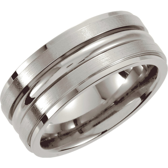 Stainless Steel 8mm Grooved Ridged Band Size 8.5