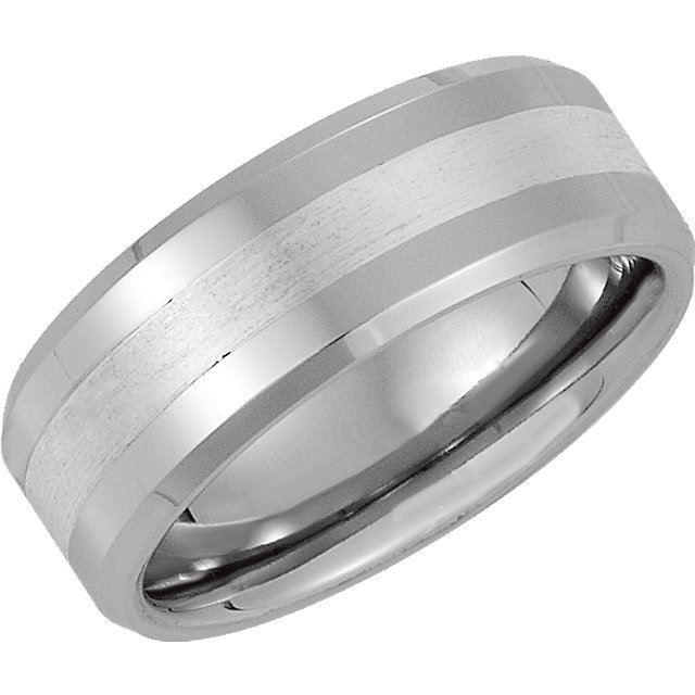 Cobalt 8mm Band with Sterling Silver Inlay Size 9